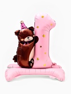 Воздушный шар фольгированный 32" «Цифра 1 с мишкой», под воздух, розовый - фото 120956158