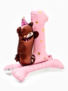 Воздушный шар фольгированный 32" «Цифра 1 с мишкой», под воздух, розовый - фото 120956159