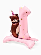 Воздушный шар фольгированный 32" «Цифра 1 с мишкой», под воздух, розовый - фото 120956160