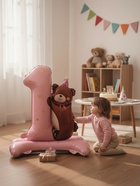 Воздушный шар фольгированный 32" «Цифра 1 с мишкой», под воздух, розовый - фото 120956163