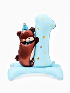 Воздушный шар фольгированный 32" «Цифра 1 с мишкой», под воздух, голубой - фото 120956166