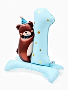 Воздушный шар фольгированный 32" «Цифра 1 с мишкой», под воздух, голубой - фото 120956168