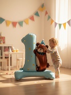 Воздушный шар фольгированный 32" «Цифра 1 с мишкой», под воздух, голубой - фото 120956171