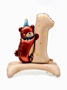 Воздушный шар фольгированный 32" «Цифра 1 с мишкой», под воздух, бежевый - фото 120956174