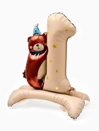 Воздушный шар фольгированный 32" «Цифра 1 с мишкой», под воздух, бежевый - фото 120956176