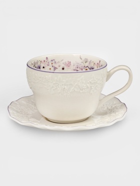 Чайная пара Purple gardens, 2 предмета: блюдце 15×1.5 см, кружка 13×10×7 см, фарфор, белая 10939759