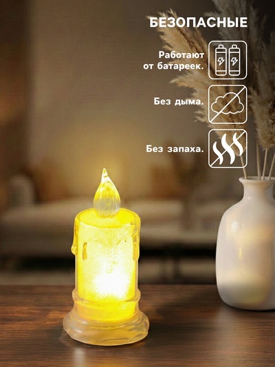 Светодиодная свеча LED - ночник RISALUX «С подтёками», 3×LR41, прозрачный, 3.5×3.5×7.2 см