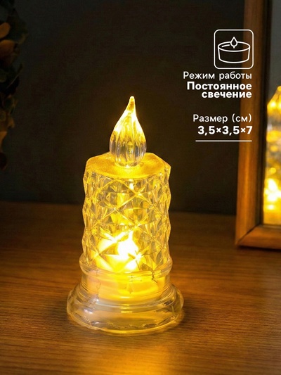 Светодиодная свеча LED - ночник RISALUX «С подтёками, грани», 3×LR41, прозрачный, 3.5×3.5×7 см