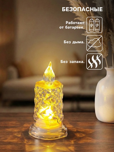 Светодиодная свеча LED - ночник RISALUX «С подтёками, грани», 3×LR41, прозрачный, 3.5×3.5×7 см