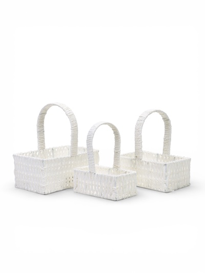 Корзина плетёная для хранения Cistella, с ручкой, пластиковая, белая, набор 3 шт., Greengo