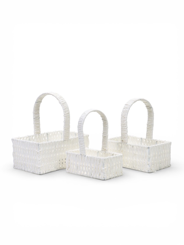 Корзина плетёная для хранения Cistella, с ручкой, пластиковая, белая, набор 3 шт., Greengo - Фото 1