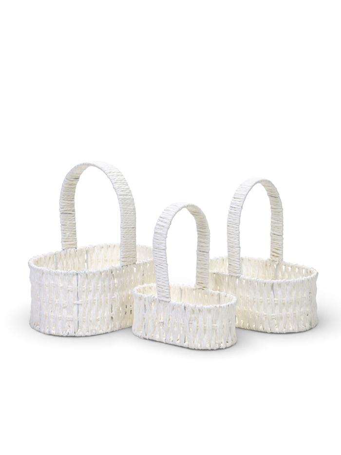 Корзина плетёная для хранения Kos, с ручкой, пластиковая, белая, набор 3 шт., Greengo - Фото 1