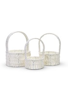 Набор корзин 3 шт пластик 20х20х11 17х17х9 14х14х7 см ручка h=10см белый круг - фото 68179733