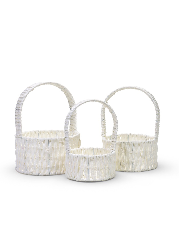 Корзина плетёная для хранения Mael, с ручкой, пластиковая, белая, набор 3 шт., Greengo - Фото 1