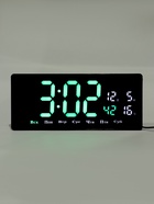 УЦЕНКА Часы электронные настенные, календарь термометр, 36.2×15.5 см, зеленые цифры 10×4.5 см 10984746