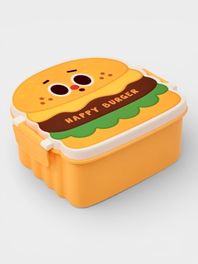 Ланч - бокс, контейнер для еды Доляна «Счастливый бургер», 3 ячейки, с ложкой и вилкой, 17.5×15.5×8 см, пластик, жёлтый 10955653