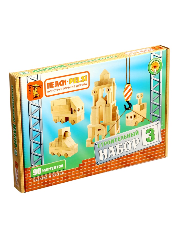 Конструктор деревянный PELSI «Строительный набор №3», 90 элементов - Фото 1