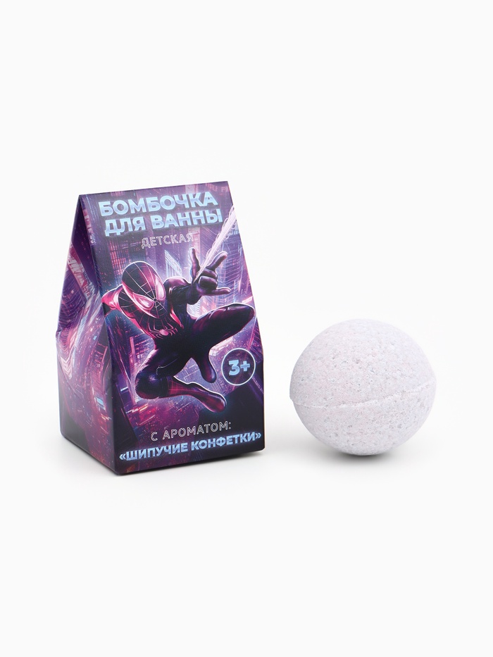 Бомбочка для ванны детская 40 г, аромат шипучие конфетки, в коробке, Человек-паук - Фото 1