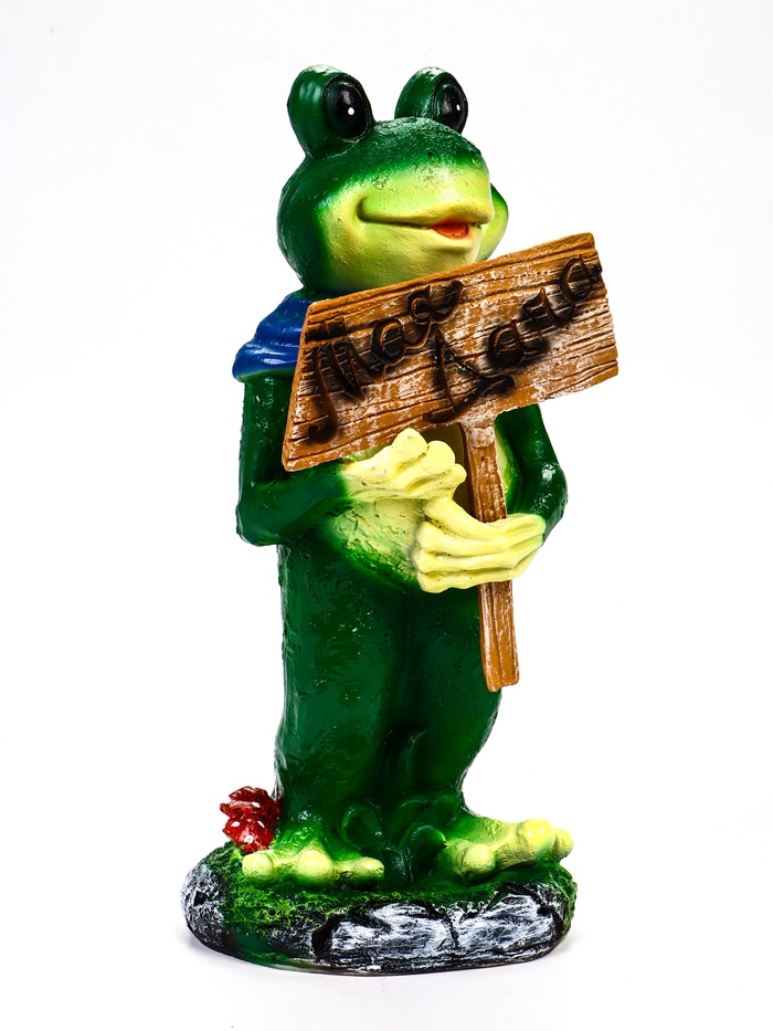 Садовая фигура из полистоуна «Лягушка с табличкой», 16×21×46 см