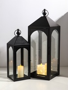 Подсвечник металлический «Фонарь лофт», чёрный, набор 2 шт. свеча 14×14 см, 20×20 см; 15×15×43 см, 21×21×60 см  (артикул 10955182)  большой выбор товаров оптом и в розницу по низким ценам с доставкой