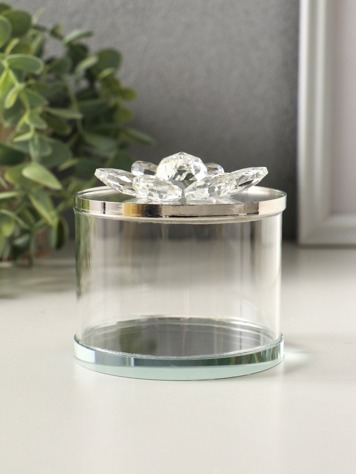 Шкатулка для украшений «Лотос», стекло, с крышкой и металлическим ободком под серебро 8.2×8.2×8.5 см - Фото 1