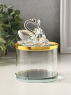 Шкатулка для украшений «Лебеди», стекло, с крышкой и металлическим ободком под золото 8.2×8.2×11 см - Фото 2