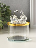 Шкатулка для украшений «Лебеди», стекло, с крышкой и металлическим ободком под золото 8.2×8.2×11 см - Фото 3