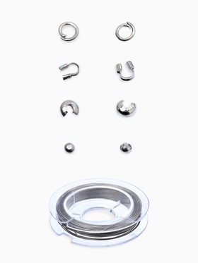 Набор для создания украшений "База" тросик, кримпы, шапочка, протектор, кольца, 61 пред, цв серебро (комплект 2 шт)