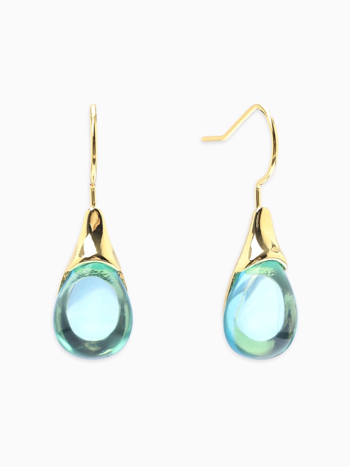 Серьги висячие «Капля», голубые в золоте - Фото 1
