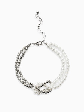 Браслеты из бусин «Жемчужный узел», 17+5 см, бусины № 7, белый в серебре