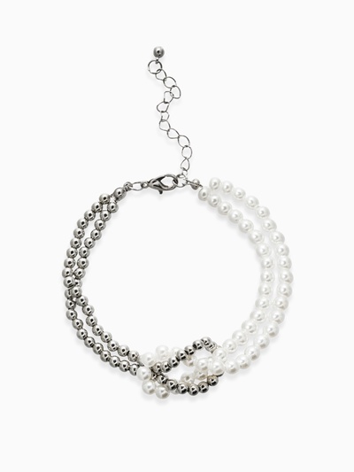 Браслеты из бусин «Жемчужный узел», 17 + удлинитель 5 см, бусины № 7, белый в серебре