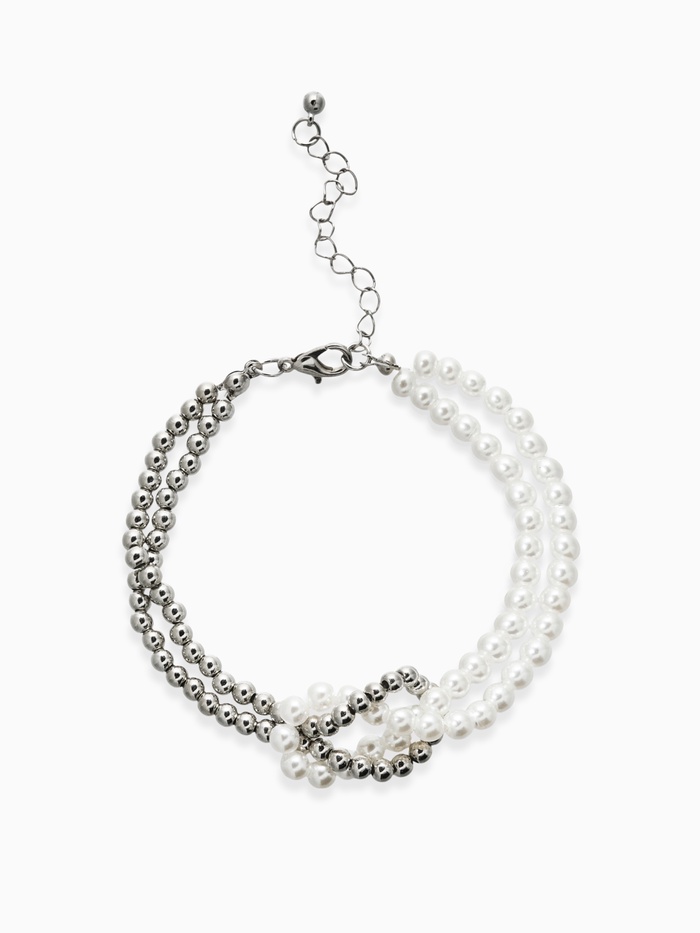 Браслеты из бусин «Жемчужный узел», 17 + удлинитель 5 см, бусины № 7, белый в серебре - Фото 1