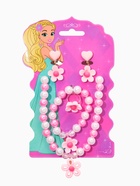 Набор детских украшений «Выбражулька. Цветок», 4 предмета: клипсы, кольцо, бусы, браслет, розовый, белый - фото 68179956