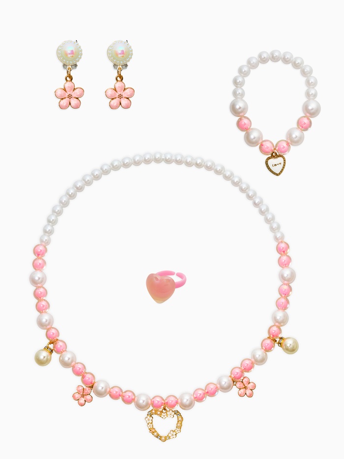 Набор детских украшений «Выбражулька. Нежность», 4 предмета: клипсы, кольцо, бусы, браслет, розовый, белый - Фото 1