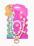 Набор детских украшений «Выбражулька. Нежность», 4 предмета: клипсы, кольцо, бусы, браслет, розовый, белый - фото 68179964