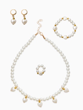 Набор детских украшений «Выбражулька. Стиль в сердце», 4 предмета: клипсы, кольцо, бусы, браслет, белый в золоте