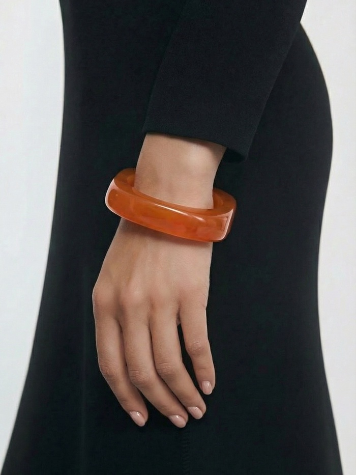 Браслет манжета «Тренд», широкий, акрил, оранжевый
