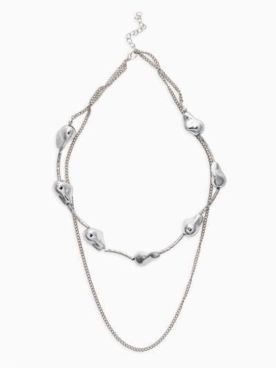 Колье цепочка «барокко», 2 яруса, цвет серебро