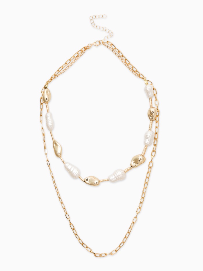 Колье цепочка «Жемчуг барокко», удлиненное, 2 яруса, белое в золоте