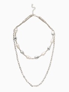 Колье цепочка «Жемчуг барокко», удлиненное, 2 яруса, белое в серебре - Фото 2