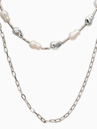 Колье цепочка «Жемчуг барокко», удлиненное, 2 яруса, белое в серебре - фото 68180107