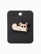 Брошь перламутровая «Котёнок с цветочком», белая в золоте - фото 68180139