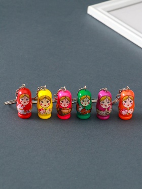Брелок для ключей на кольце дерево «Матрёшка», 3.3×1.8×1.6 см, МИКС