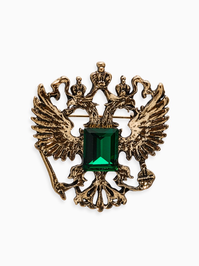 Брошь «Герб Российской Федерации», зелёная в чернёном золоте - Фото 1