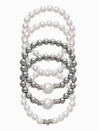 Браслеты из бусин «Стильный жемчуг», набор 5 шт. бусины №8 и 16, белый в серебре - фото 68180239