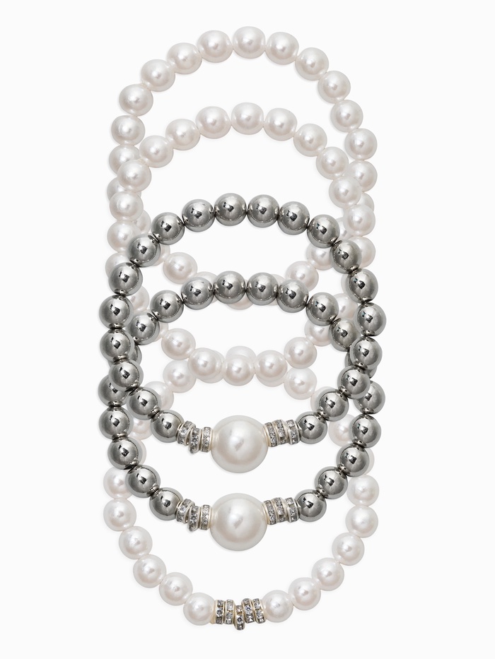 Браслеты из бусин «Стильный жемчуг», набор 5 шт. бусины №8 и 16, белый в серебре - Фото 1