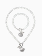 Набор 2 предмета: бусы. браслет «Жемчуг. Ракушка вонголе», L=18/42 см, №8, белый в серебре - Фото 1