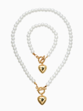 Набор 2 предмета: бусы. браслет «Жемчуг. Сердце», L=18/42 см, №8, белый в золоте