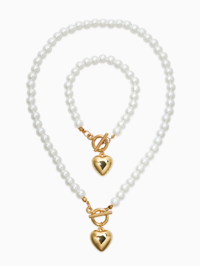 Набор 2 предмета: бусы. браслет «Жемчуг. Сердце», L=18/42 см, №8, белый в золоте