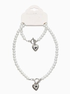 Набор 2 предмета: бусы. браслет «Жемчуг. Сердце», L=18/42 см, №8, белый в серебре - фото 68180284